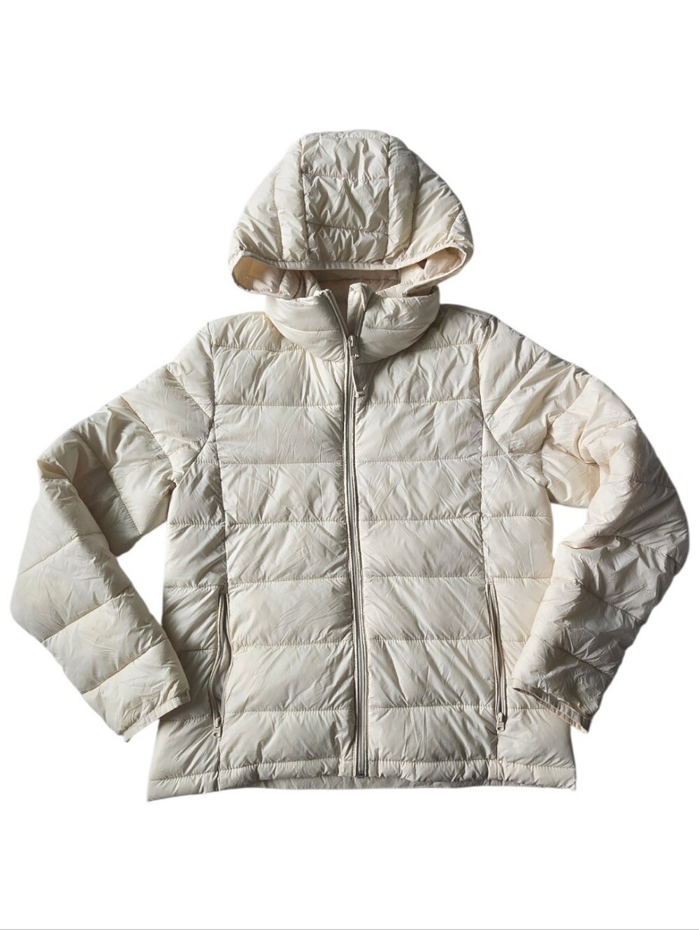 A&F Lightweight Cream Hooded Puffer Jacket - Removable Hood- Women